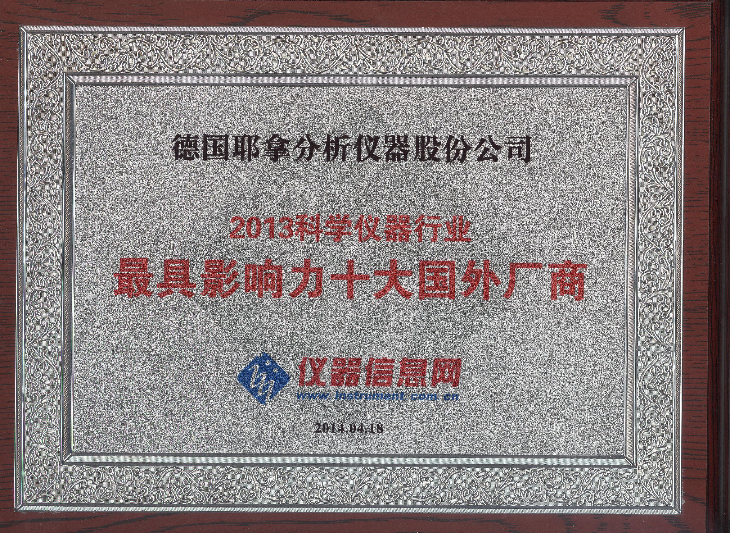 2013 最具影响力十大国外厂商