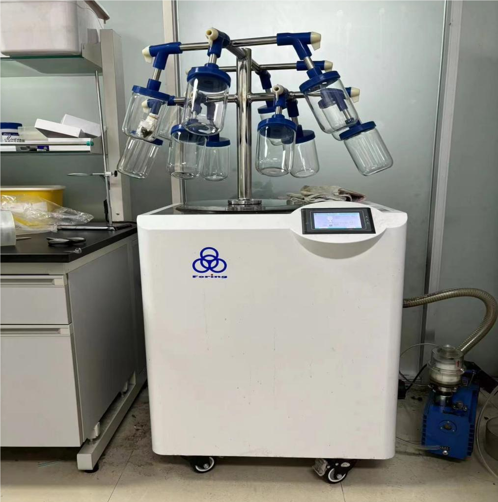 优化实验流程：四环为中国药科大学LGJ-25C真空冷冻干燥机配备多歧管系统