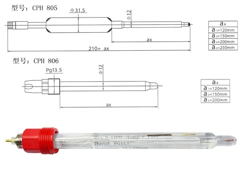 生物制药PH电极CPH806  210mm S8接头 高温PH电极