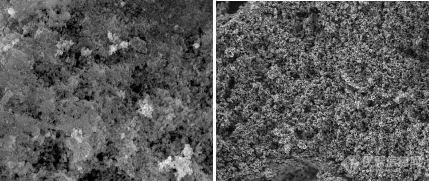 图5-18  纳米颗粒在5kV（左）、1kV（右）电压下的图像 