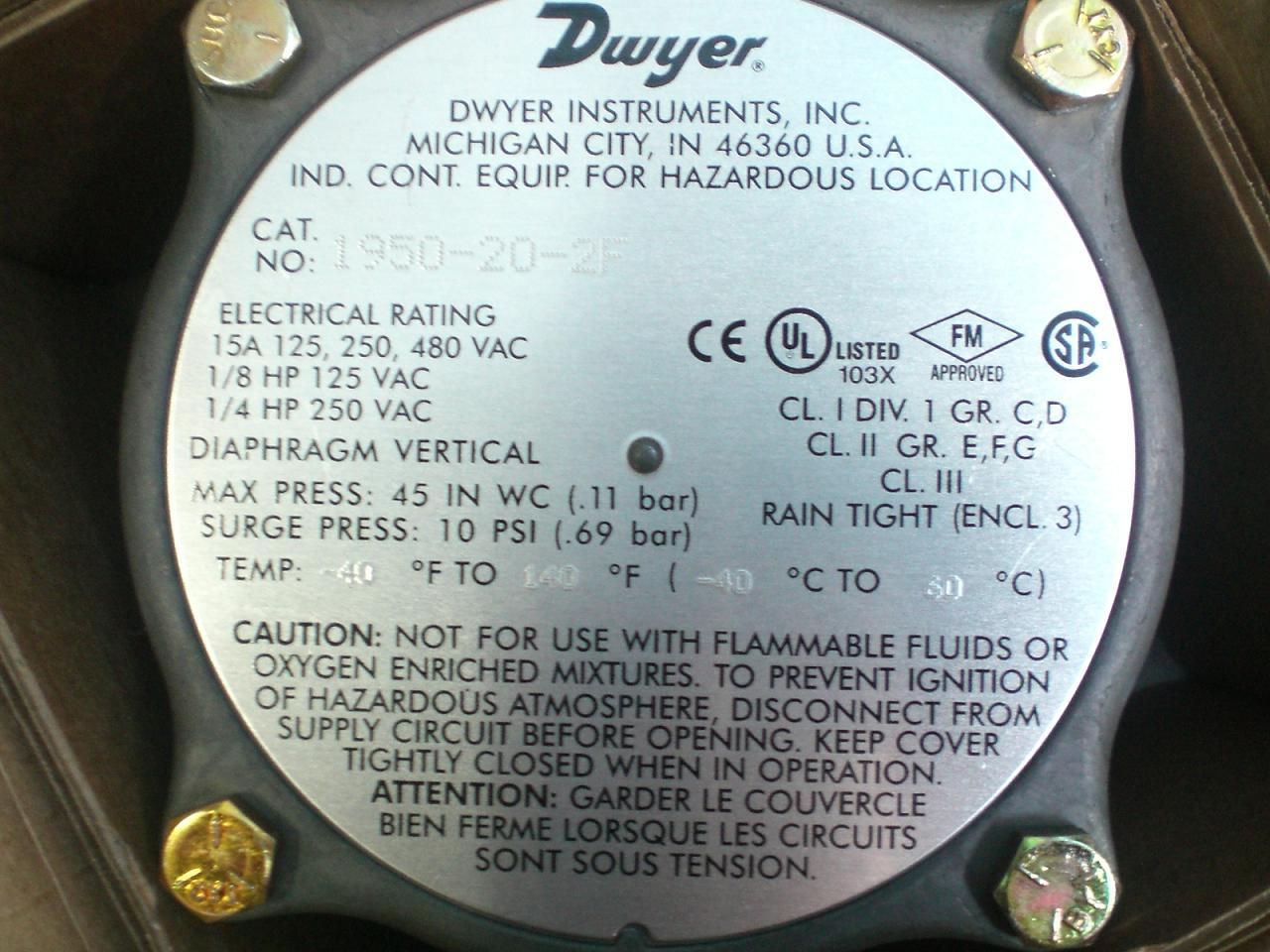 Dwyer防爆微差压开关1950防爆压力开关1950