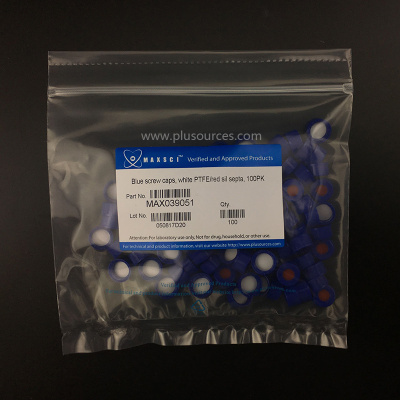 蓝色开孔瓶盖,白聚四氟红硅胶垫片,AB039051,参考货号:5182-0717 