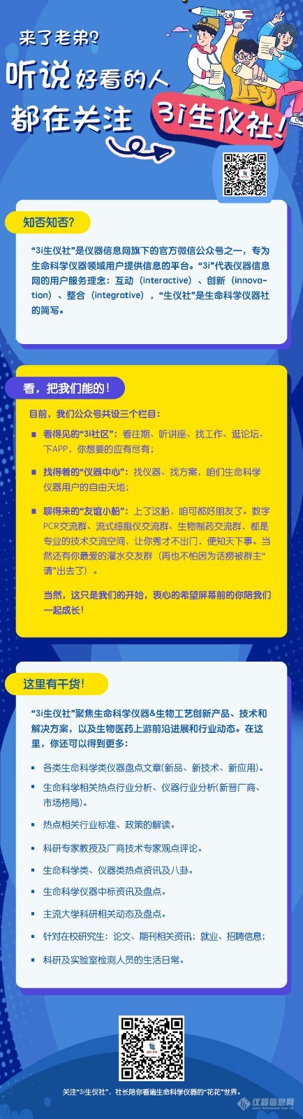 仪器信息网生命科学官微来喽！听说好看的人都在关注“3i生仪社”！