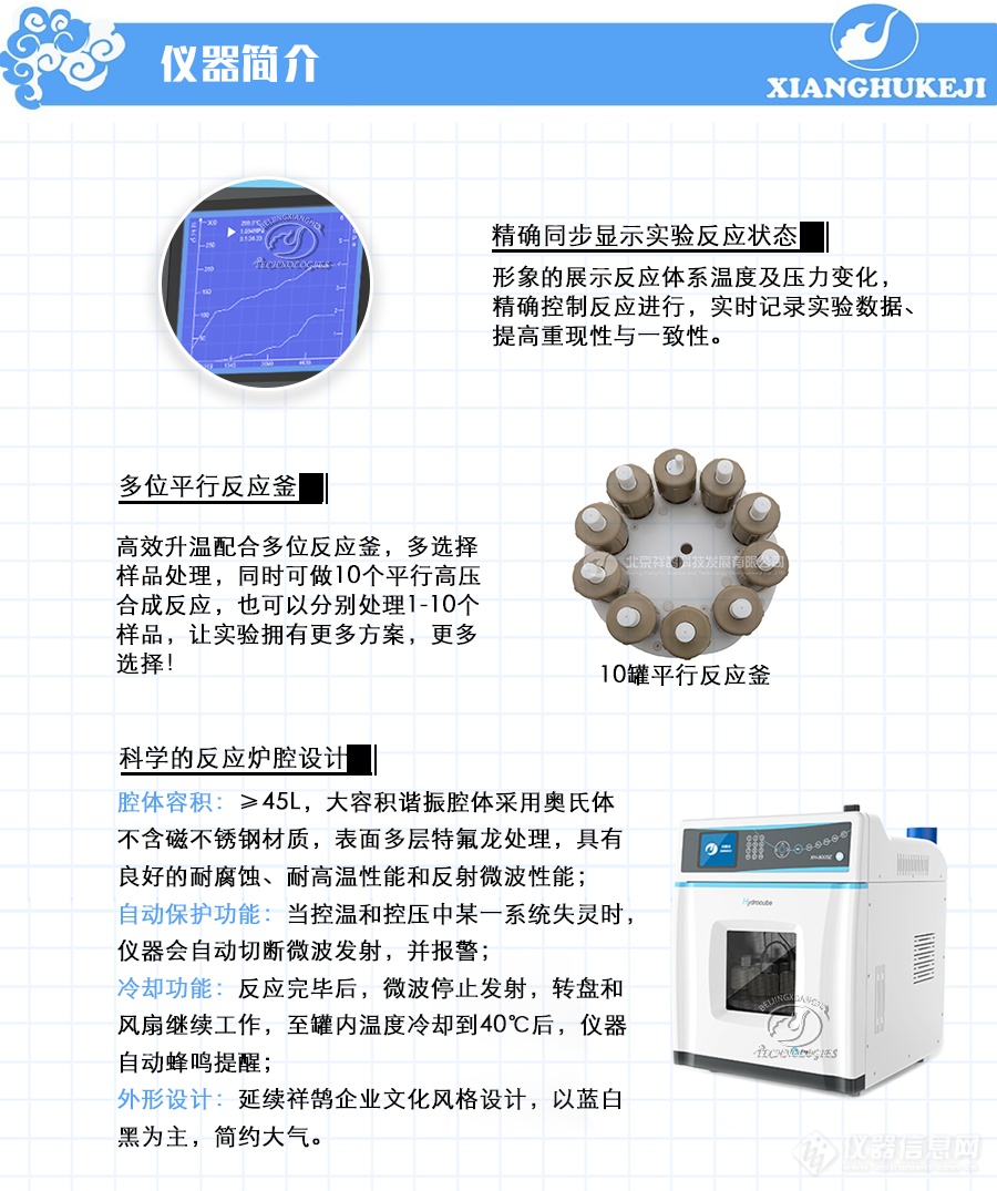 祥鹄发布XH-800SE型 Hydrocube 微波水热合成仪新品