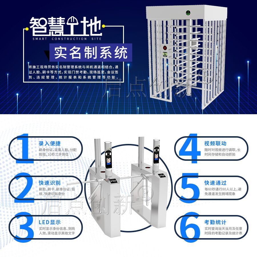 建筑工地人脸识别闸机，联网对接全国住建平台