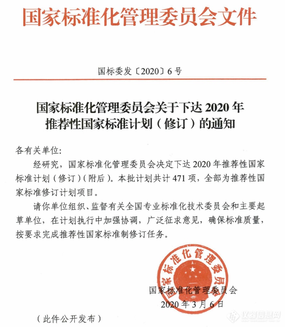 国标委发布2020年推荐性国标计划修订通知