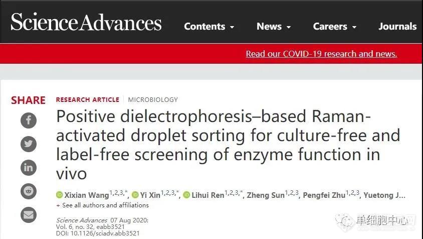 Science Advances：青岛能源所推出首台高通量流式拉曼分选仪