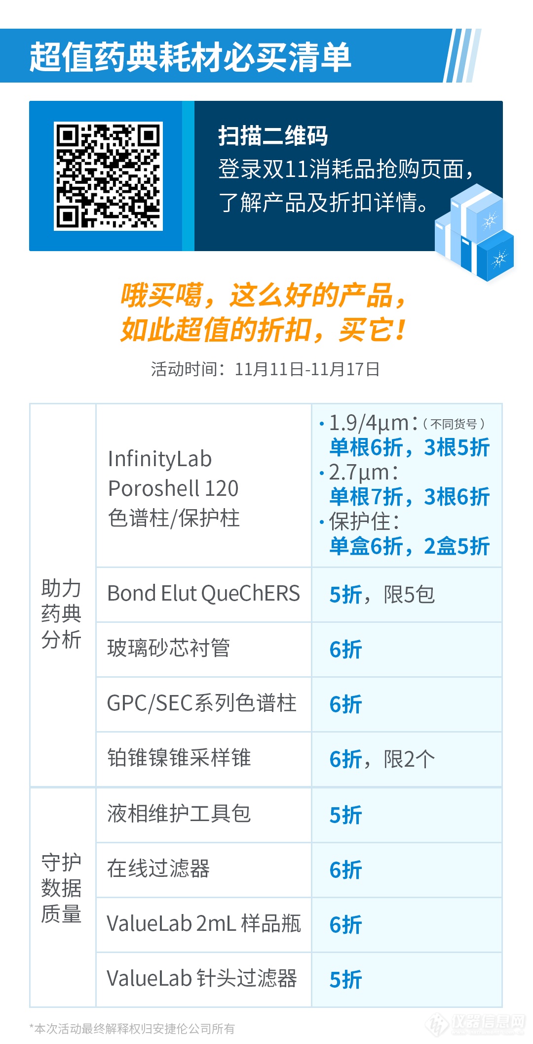 【安捷伦】11.11大促|看直播领药典，网上下单获礼，全年最低折扣