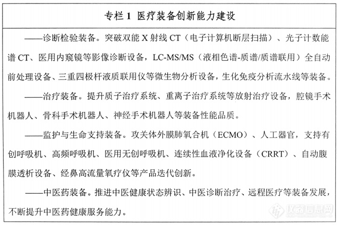 工信部《医疗装备产业发展规划(2021-2025年)》：重点发展7类仪器设备