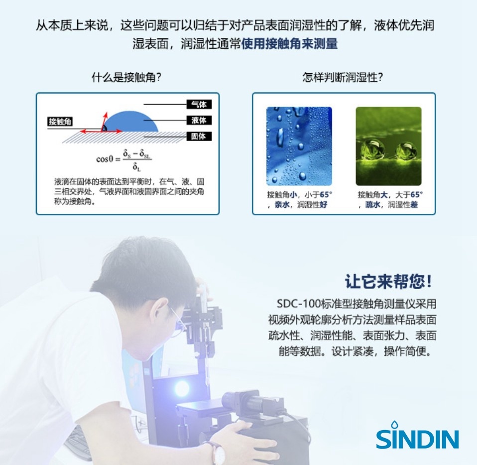 晟鼎:水滴角测试仪,视频光学接触角测量仪SDC-500