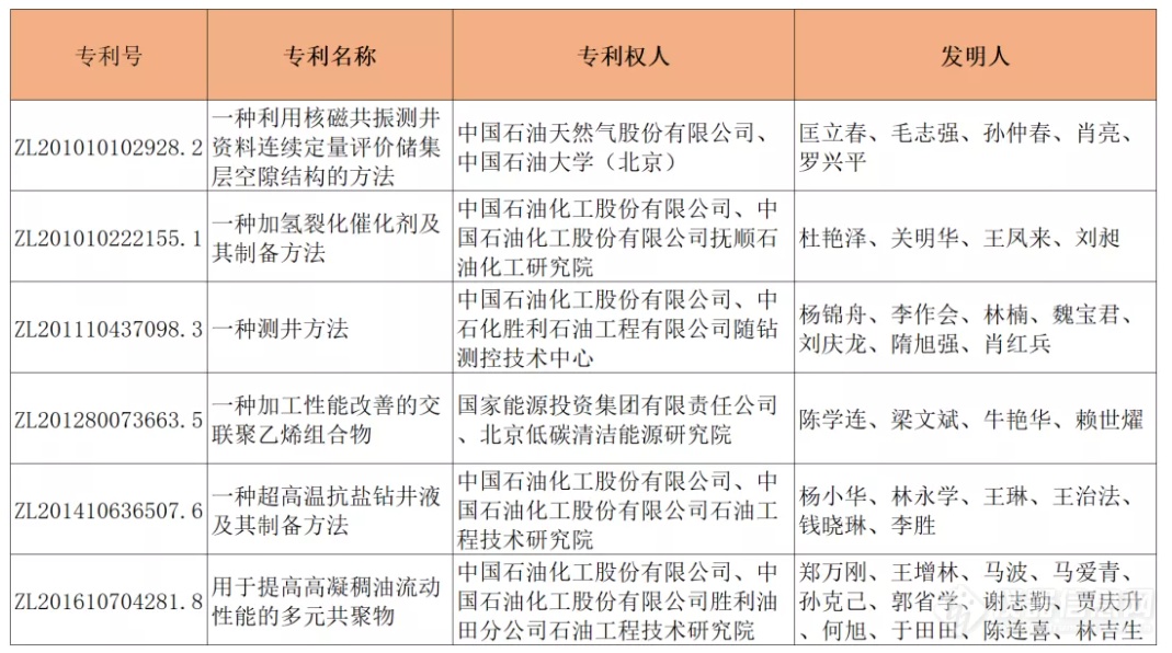 石油行业获《第二十二届中国专利奖》“三金”“六银”