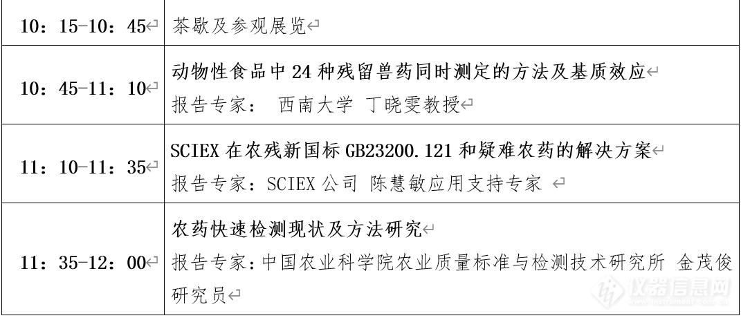 “第十届中国食品与农产品安全检测技术与质量控制国际论坛”大会日程表