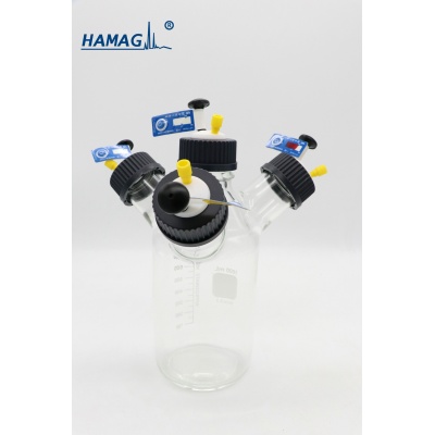 哈迈 GL45螺纹口1000ml透明四口冲洗瓶溶剂瓶四头