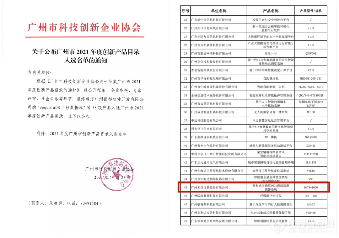 禾信仪器 | 荣获广东省测量控制与仪器仪表科学技术一等奖