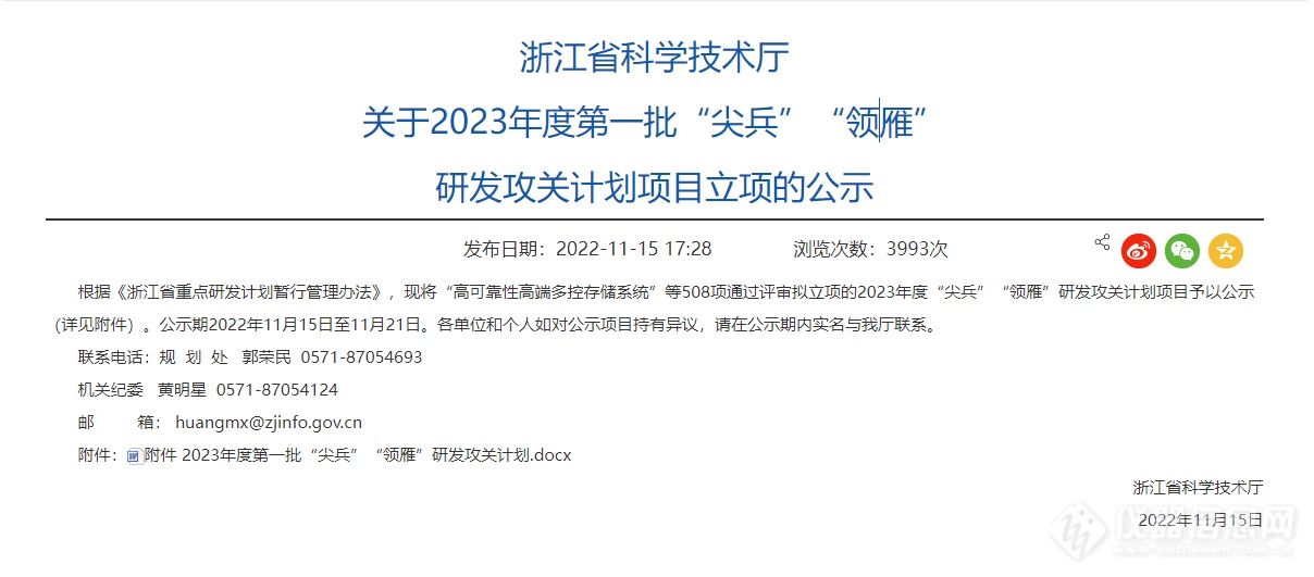 508项！浙江省公布2023年度“尖兵”“领雁”研发攻关计划项目