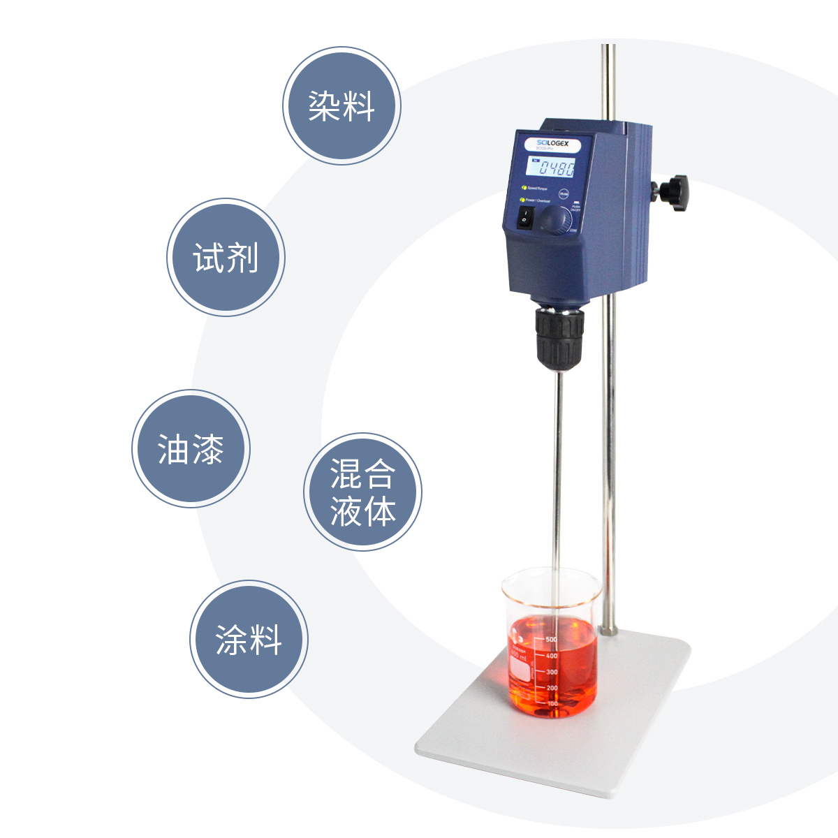 SCILOGEX 顶置搅拌器套装，含SCI20-Pro，平板支架套装，四叶片式搅拌桨