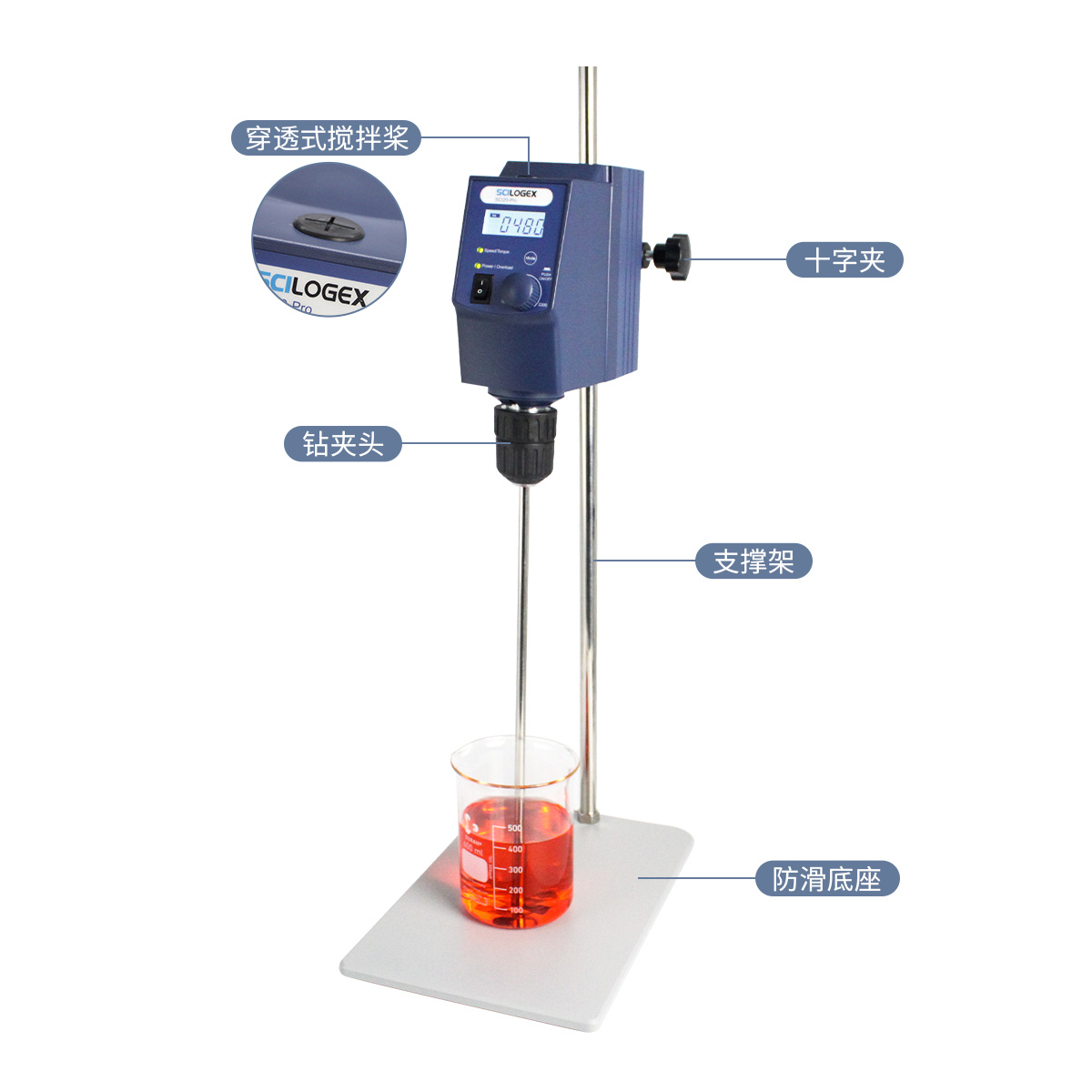 SCILOGEX 顶置搅拌器套装，含SCI20-Pro，平板支架套装，四叶片式搅拌桨