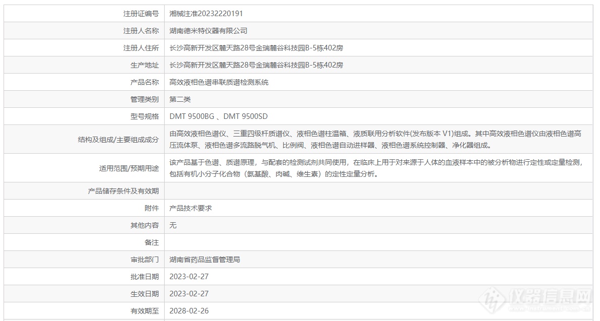 德米特高效液相色谱质谱系统DMT9500系列获批二类医疗注册证!