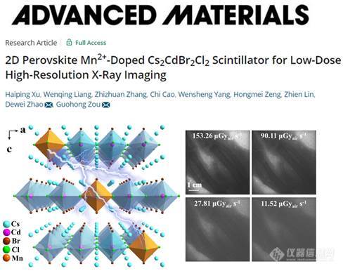 邹国红课题组Adv. Mater.: 用于低剂量高分辨率X射线成像的2D钙钛矿闪烁体