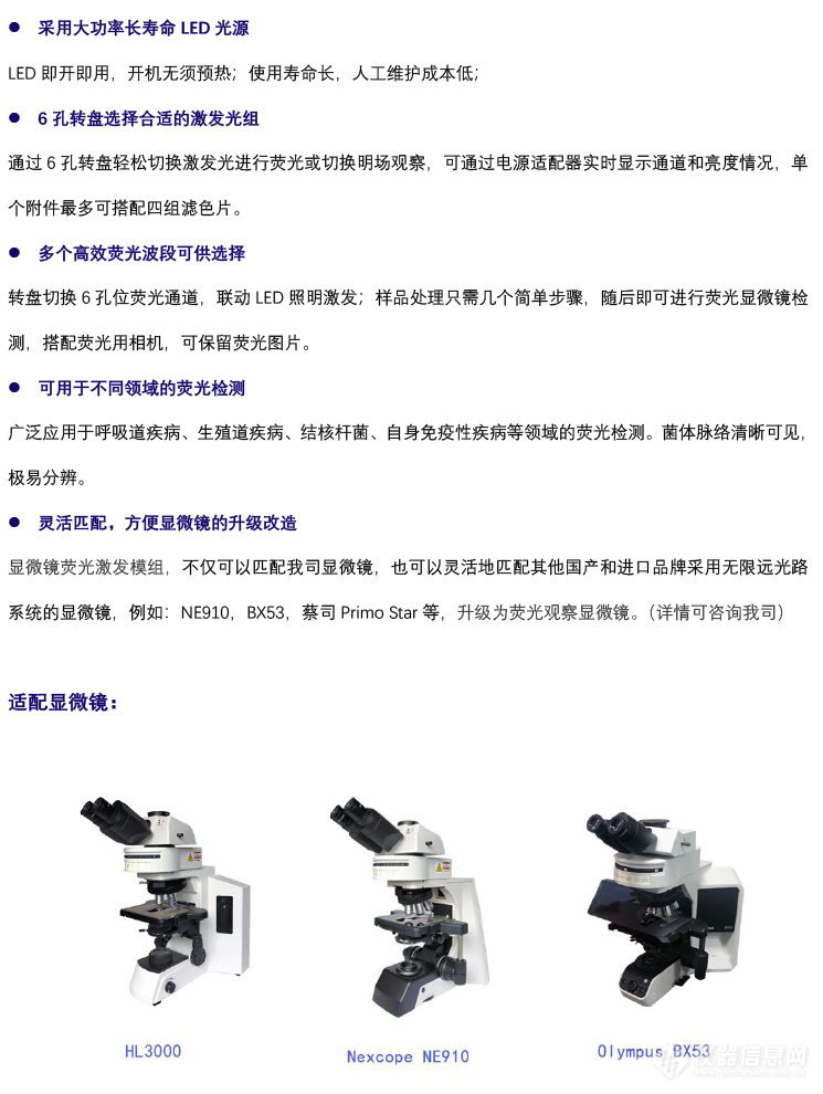 六位荧光激发模块-显微镜荧光模块-广州明慧科技