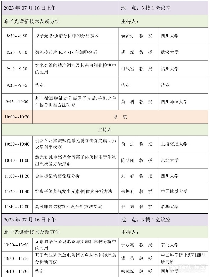 第22届全国分子光谱学学术会议暨2023年光谱年会会议日程和报告安排