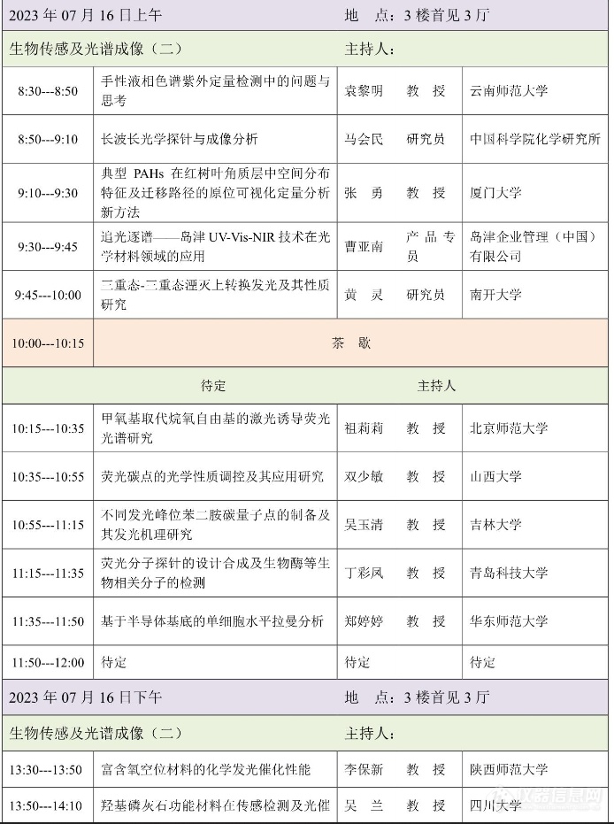 第22届全国分子光谱学学术会议暨2023年光谱年会会议日程和报告安排