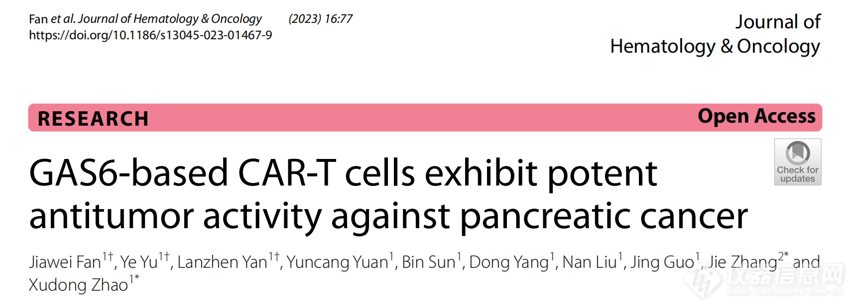 《Journal of hematology & oncology》（IF=28.5、一区top期刊）