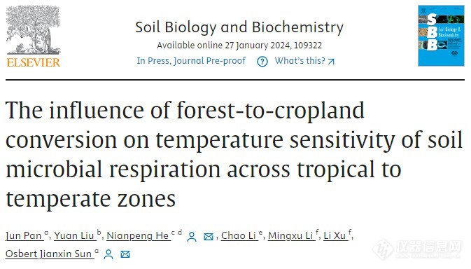 何念鹏、潘俊等研究人员揭示森林-农田长期转化对土壤微生物呼吸温度敏感性及空间变异的影响