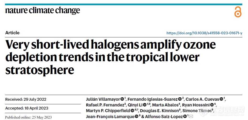 [论文解读]Nature Climate Change:极短寿命卤代烃放大了热带平流层底部的臭氧层损