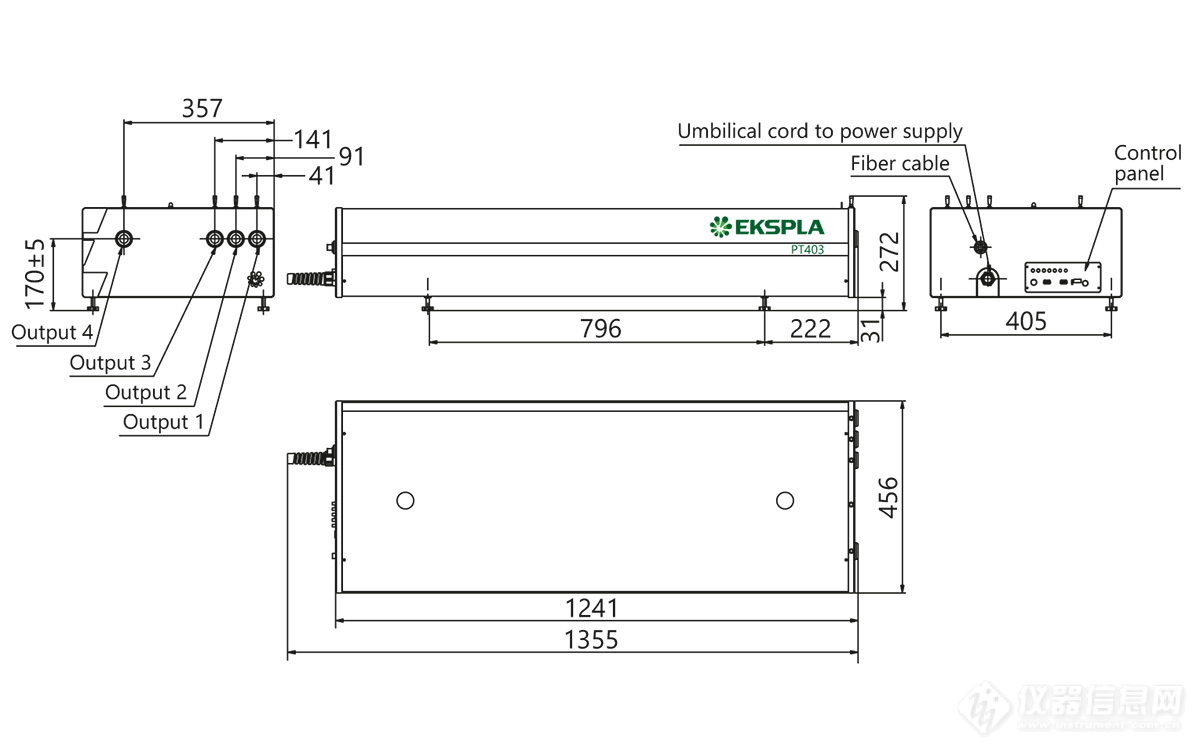 PT403 series laser head typical outline drawing