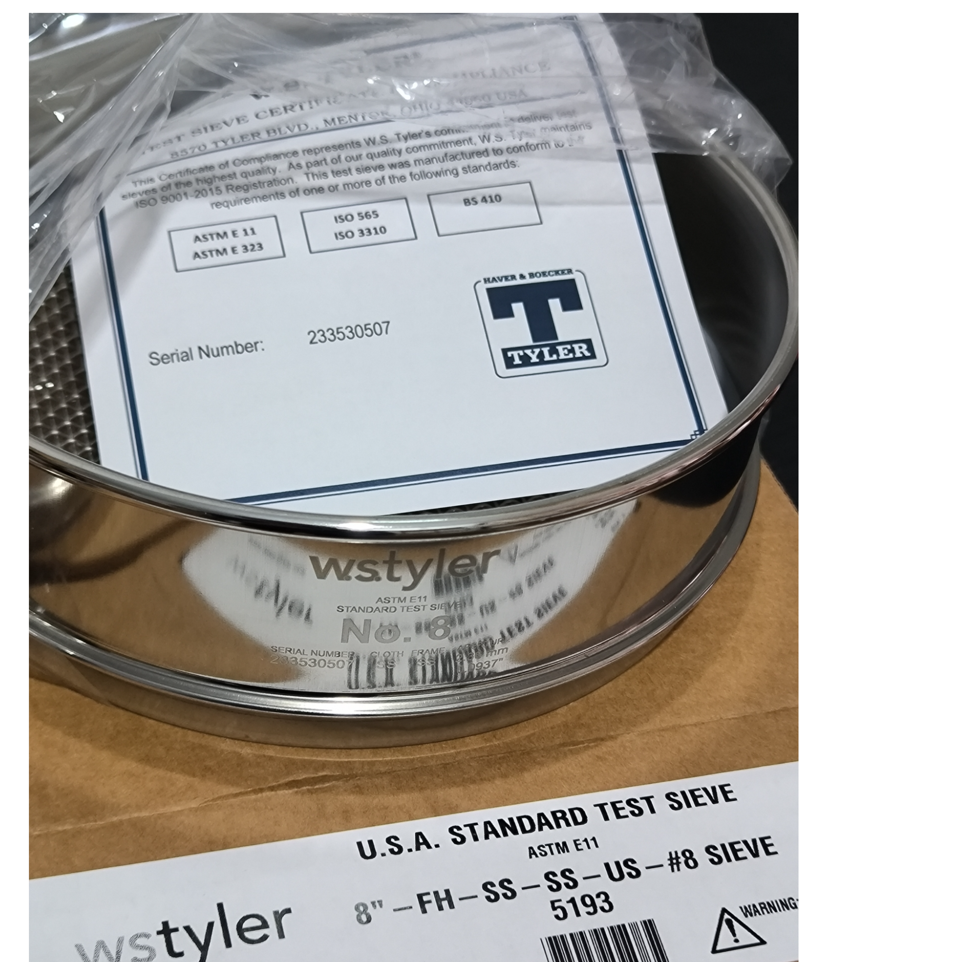 进口泰勒筛网WSTyler 8英寸不锈钢 8目NO.8-筛孔2.36mm-货号5193