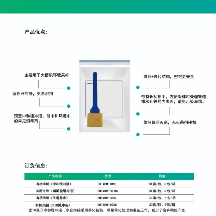 WOGAO有柄涂抹海绵 沃高涂抹海绵  微生物致病菌采样海绵