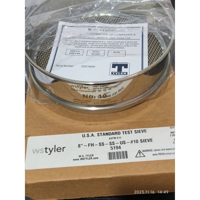 泰勒筛网 WSTyler TEST SIEVES 不锈钢8英寸泰勒筛10号 筛孔2.0mm货号5194