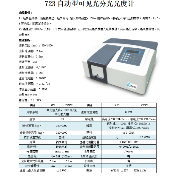 双光束紫外可见分光光度计全自动便携测光波分析仪723PC