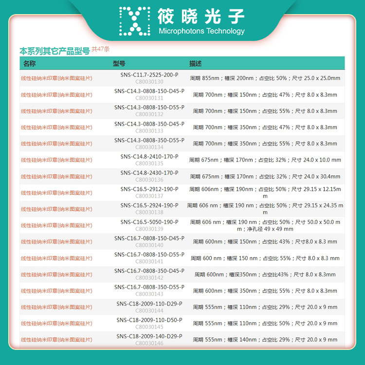 线性硅纳米印章(纳米图案硅片) (尺寸8.0 x 8.3x0.7mm) 