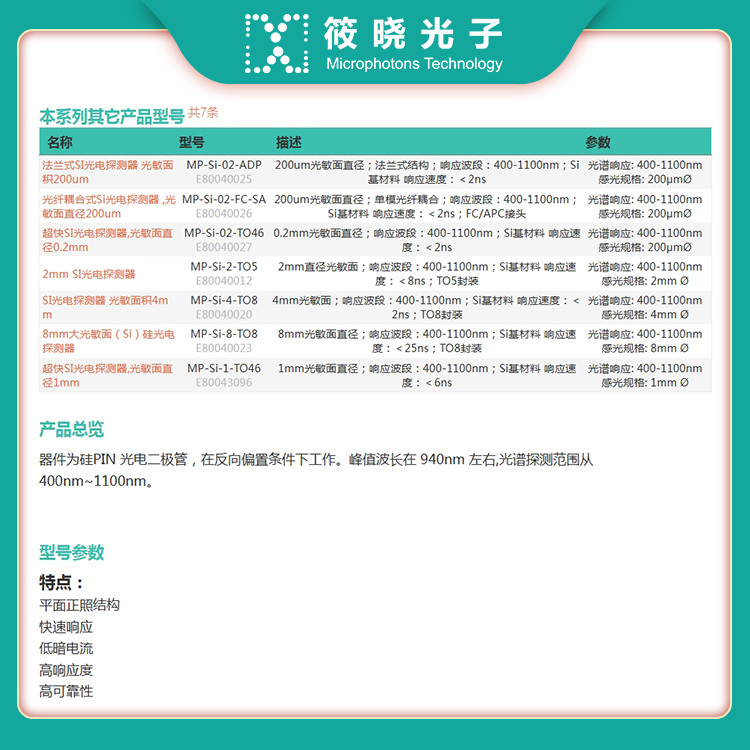 6mm大光敏面硅（Si）光电探测器