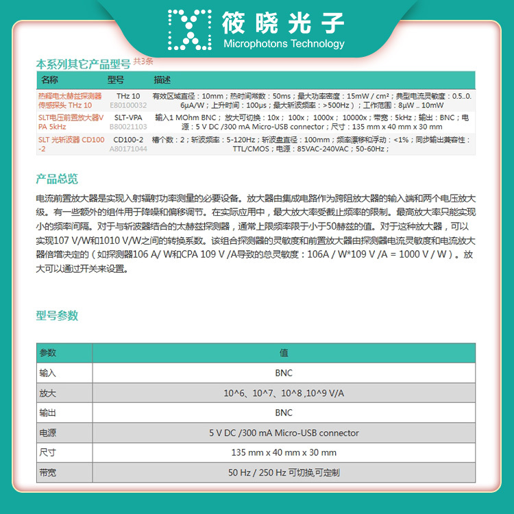 SLT电流前置放大器CPA 50 Hz / 250 Hz