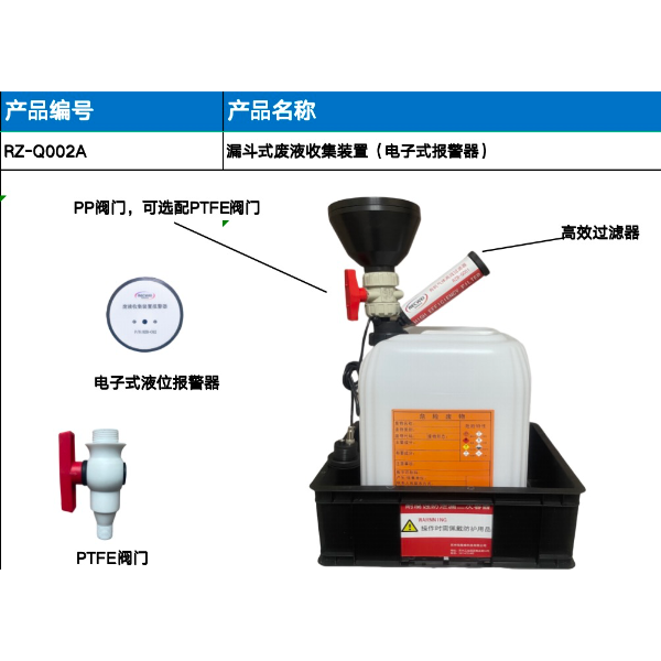 RECWEI瑞智威实验室倾倒式化学废液漏斗收集回收装置废液漏斗报警提示过滤装置