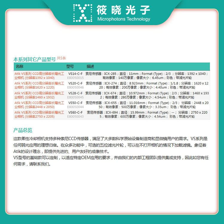 Atik VS系列 CCD高分辨率长曝光工业相机 (分辨率1460 x 1932) 