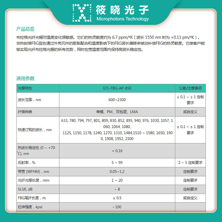 非热(热不敏感)封装布拉格光纤光栅FBG