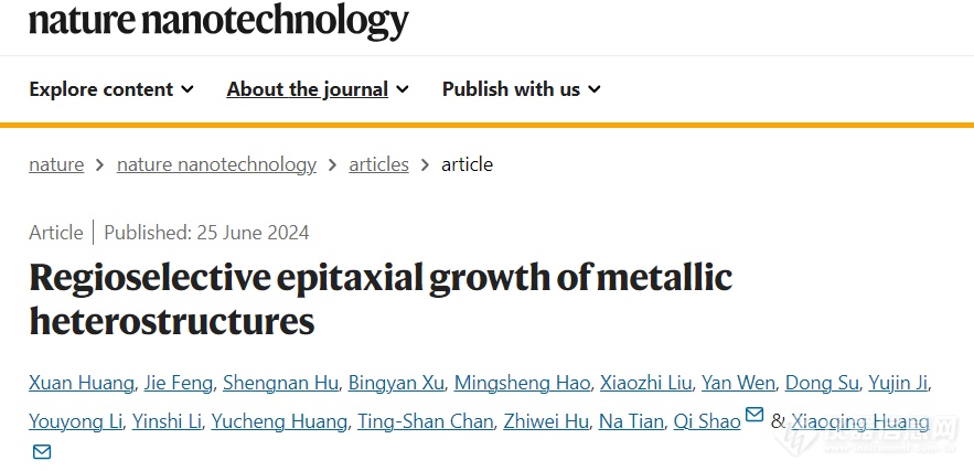 仪器表征，科学家提出金属异质结构的区域选择性外延生长新技术！