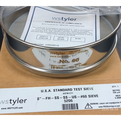 美国Tyler泰勒筛60号60目 筛孔250微米 不锈钢试验筛 直径8英寸(203mm) 货号5206