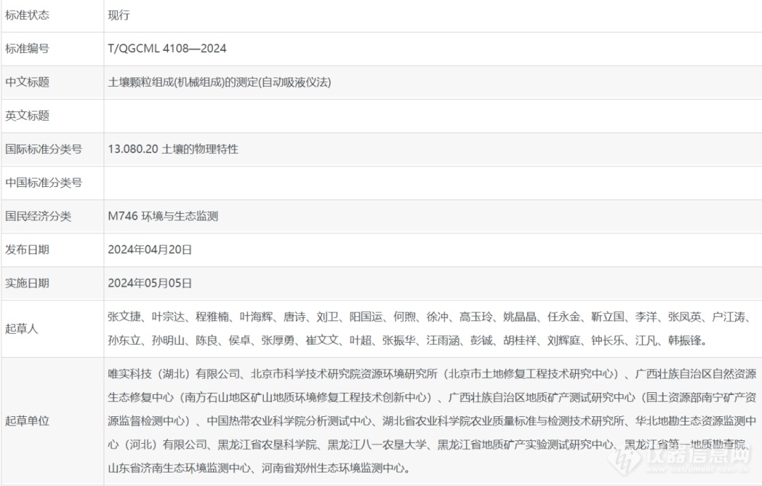 V-True|团标发布——土壤颗粒组成(机械组成)的测定(自动吸液仪法)