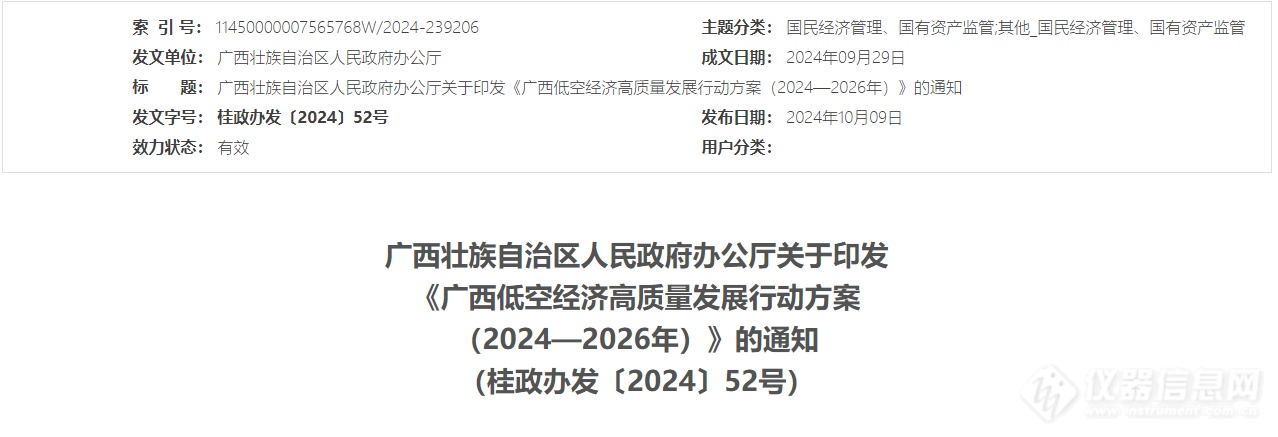 《广西低空经济高质量发展行动方案（2024—2026年）》正式印发！