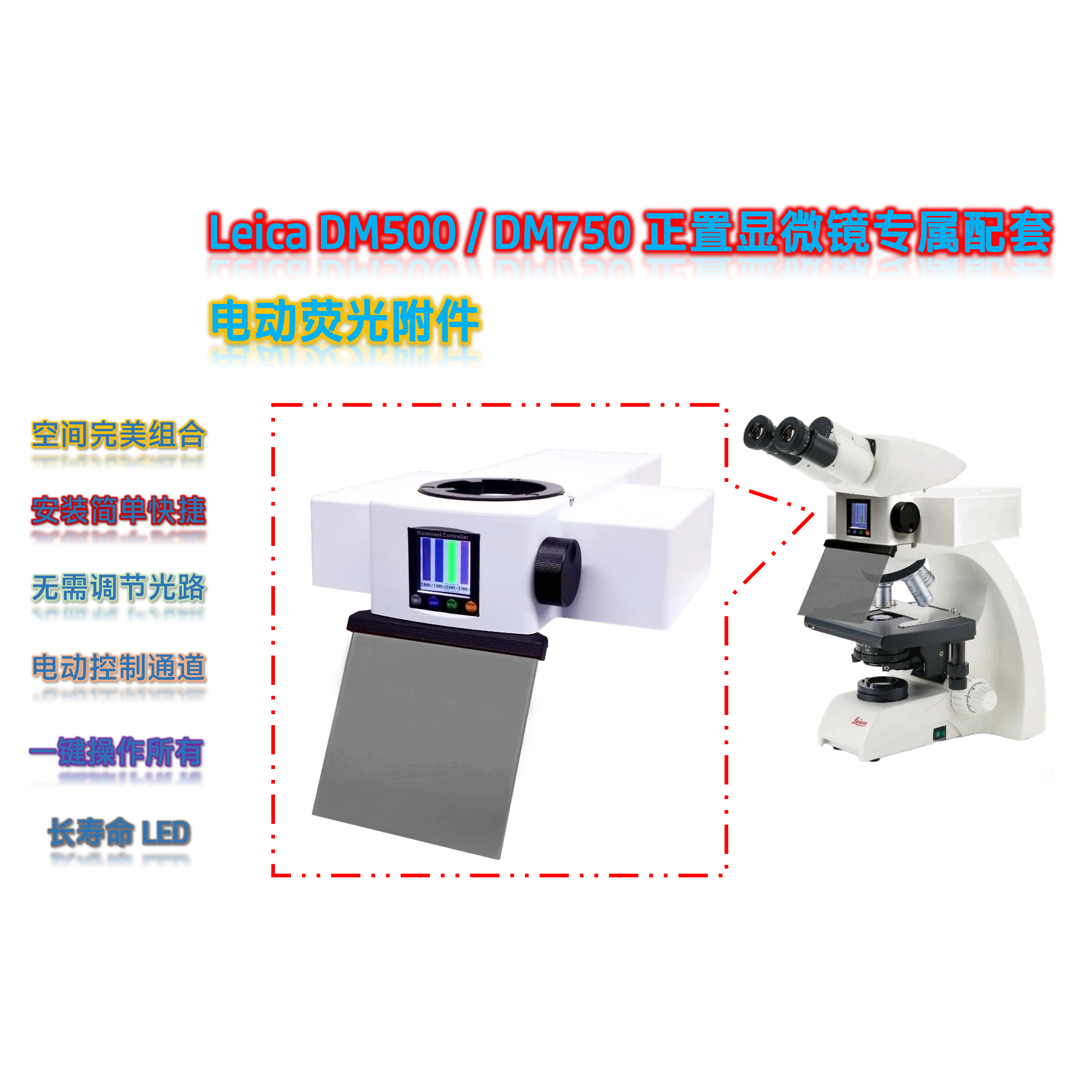 Leica DM750显微镜荧光LED光源电动四色荧光模块荧光附件DM7-UVBGY-E