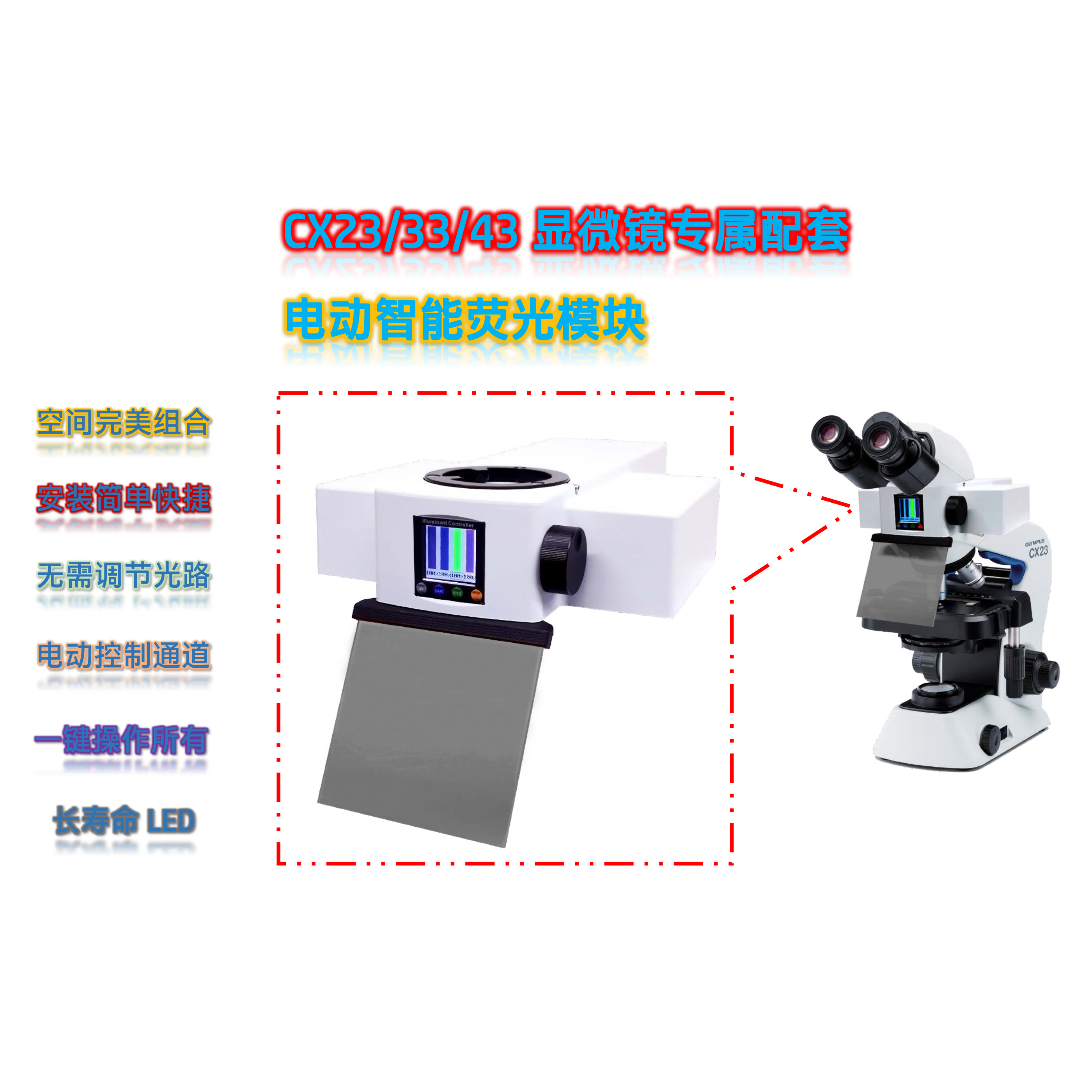 奥林巴斯CX23显微镜LED荧光光源附件电动四色荧光模块CX-UVBGY-E