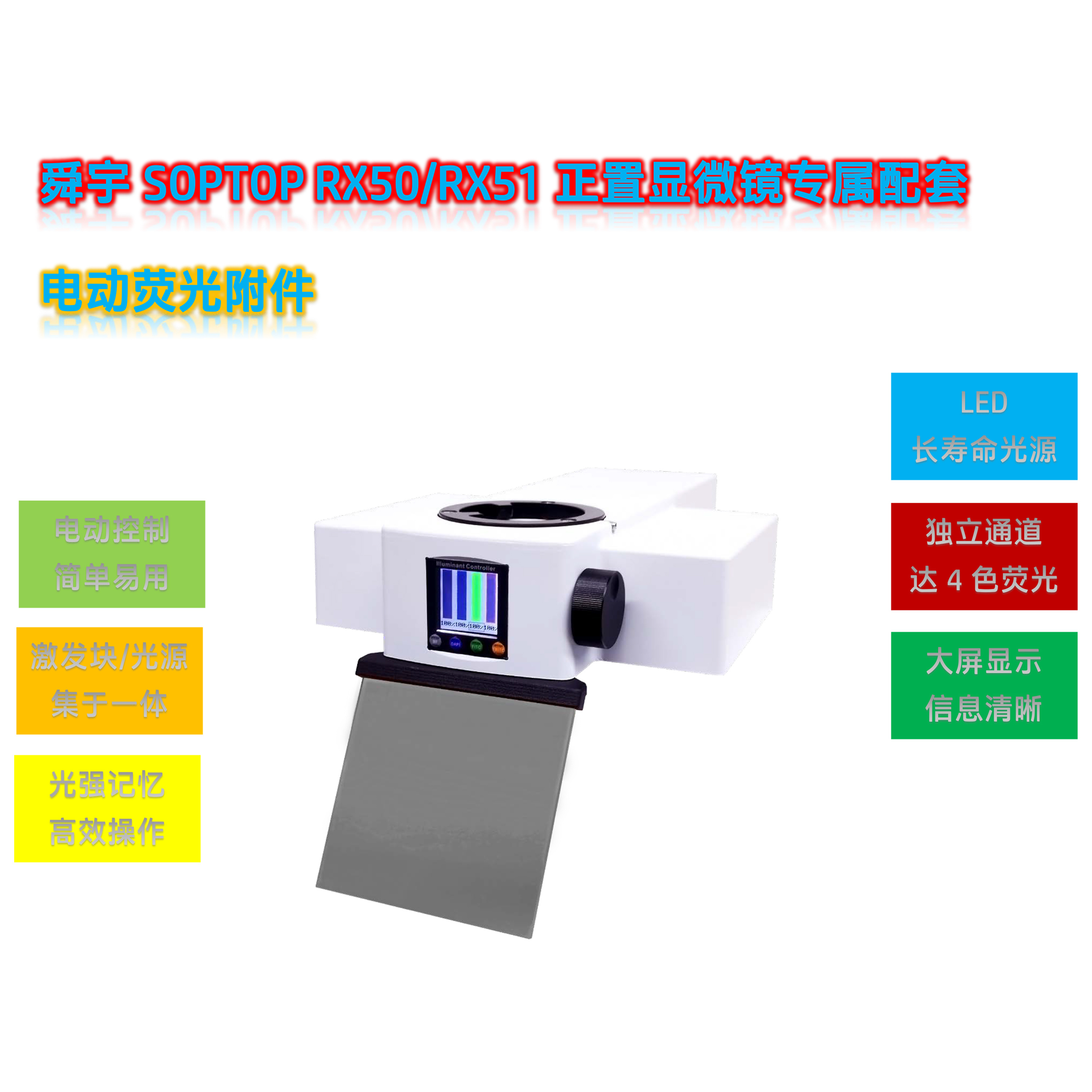 舜宇RX50显微镜荧光模块光源附件RX-UVBGY-E