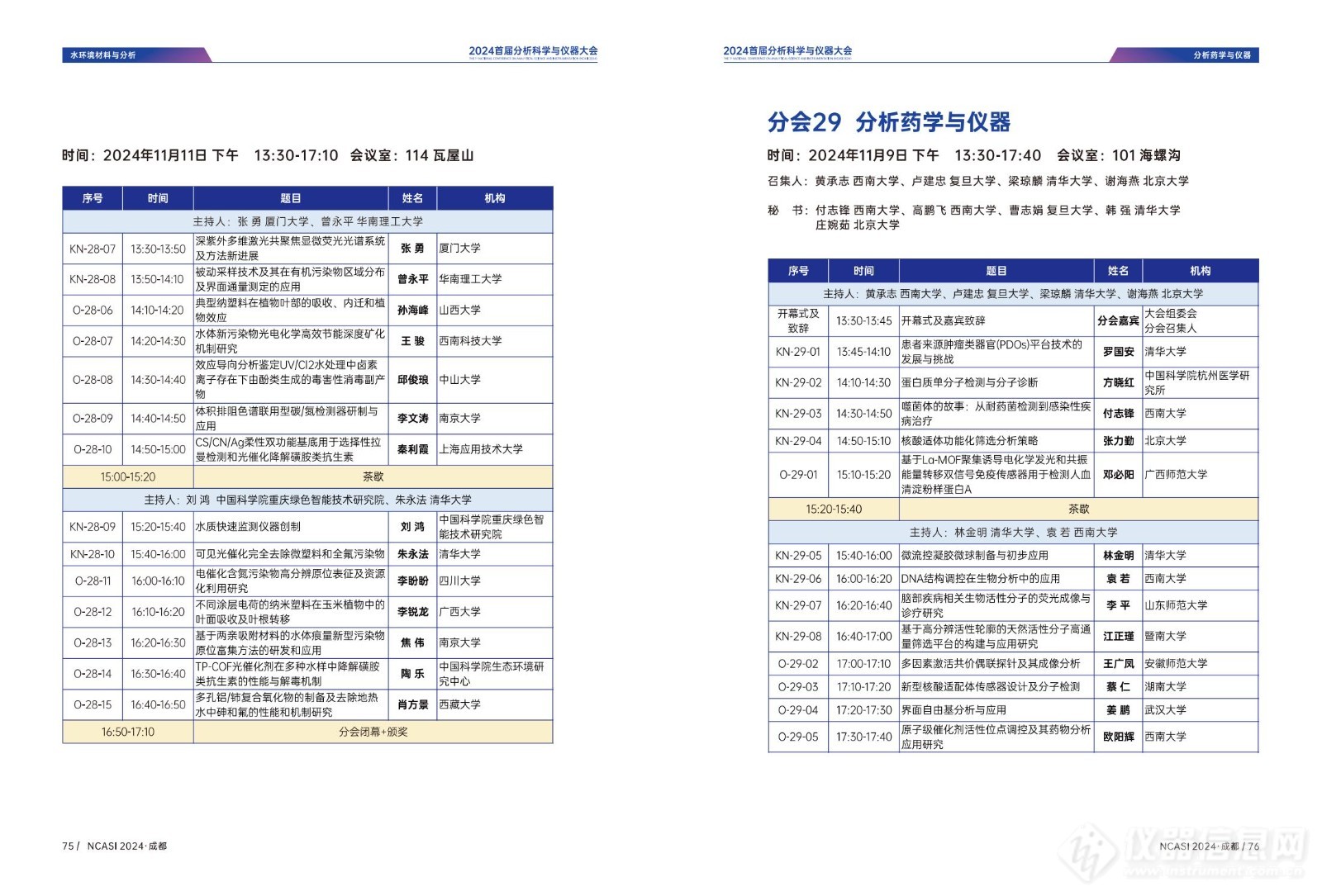 全日程公布|首届分析科学与仪器大会NCASI 2024