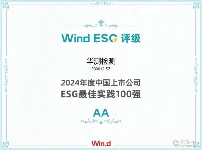 连续三年上榜！CTI华测检测荣登“2024年度Wind中国上市公司ESG最佳实践100强”