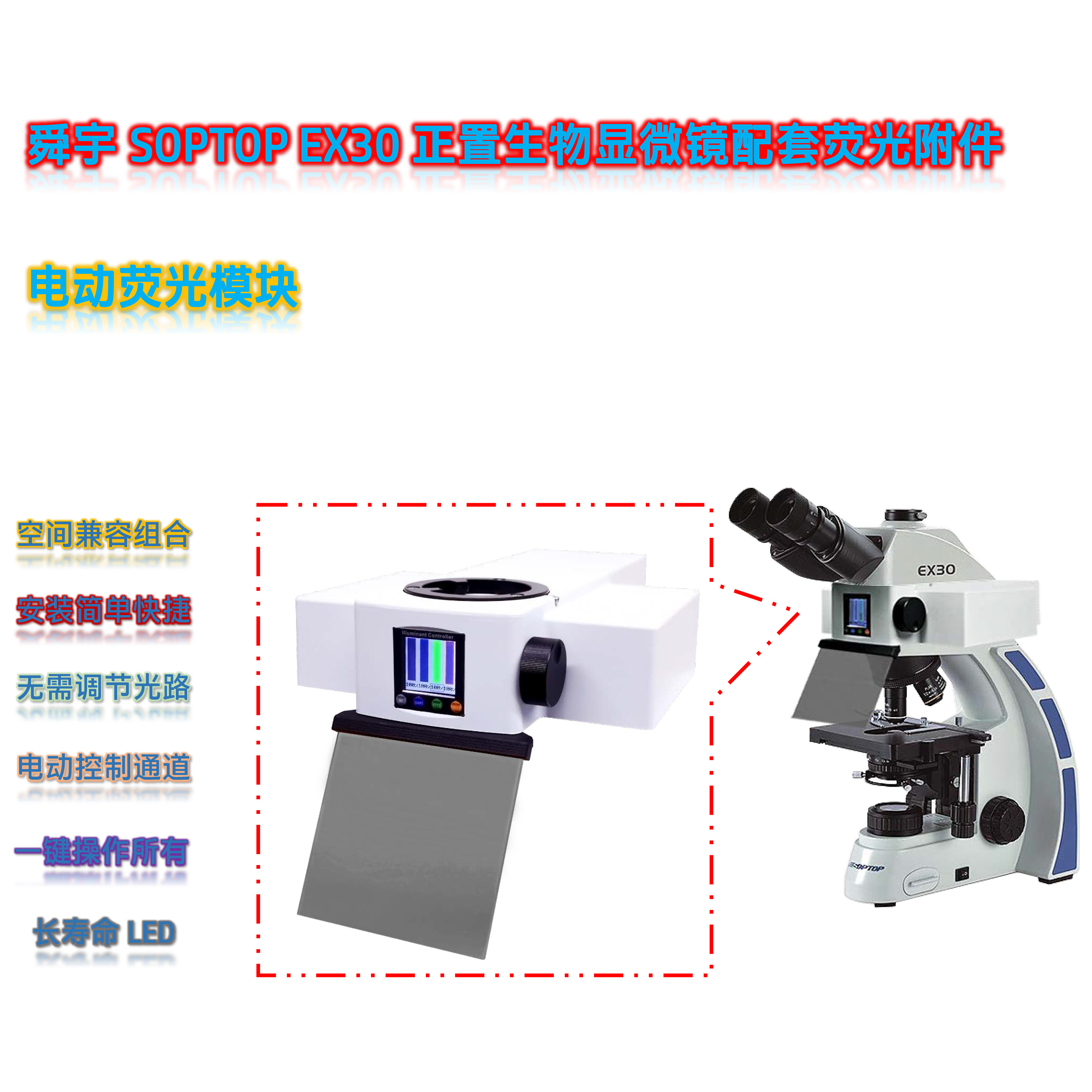 舜宇SOPTOP_EX30显微镜用LED光源荧光附件电动四色荧光模块